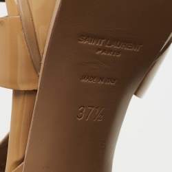 Pre Owned Saint Laurent Beige Patent Leather Tribute Sandals Size 37.5