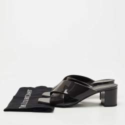 Saint Laurent Dark Grey Patent Leather Loulou Sandals Size 39