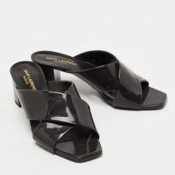 Saint Laurent Dark Grey Patent Leather Loulou Sandals Size 39