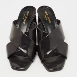 Saint Laurent Dark Grey Patent Leather Loulou Sandals Size 39