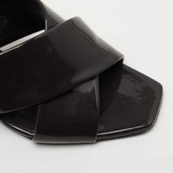 Saint Laurent Dark Grey Patent Leather Loulou Sandals Size 39