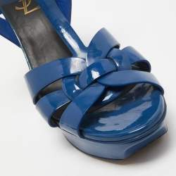 Pre Owned Saint Laurent Blue Patent Leather Tribute Sandals Size 38