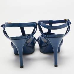 Pre Owned Saint Laurent Blue Patent Leather Tribute Sandals Size 38