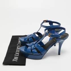 Pre Owned Saint Laurent Blue Patent Leather Tribute Sandals Size 38