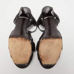 Pre Owned Saint Laurent Paris Burgundy Patent Leather Tribute Sandals Size 38