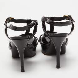 Pre Owned Saint Laurent Paris Burgundy Patent Leather Tribute Sandals Size 38