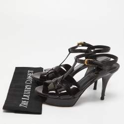 Pre Owned Saint Laurent Paris Burgundy Patent Leather Tribute Sandals Size 38