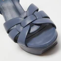 Pre Owned Saint Laurent Blue Leather Tribute Sandals Size 39