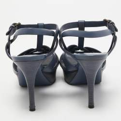 Pre Owned Saint Laurent Blue Leather Tribute Sandals Size 39