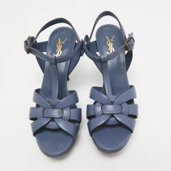 Pre Owned Saint Laurent Blue Leather Tribute Sandals Size 39