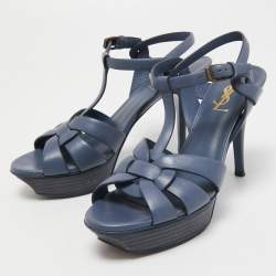 Pre Owned Saint Laurent Blue Leather Tribute Sandals Size 39