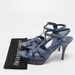 Pre Owned Saint Laurent Blue Leather Tribute Sandals Size 39