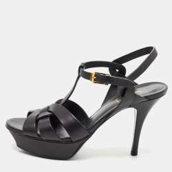 Saint Laurent Black Leather Tribute Sandals Size 38