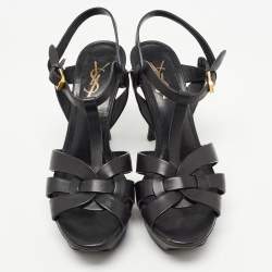 Saint Laurent Black Leather Tribute Sandals Size 38