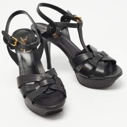 Saint Laurent Black Leather Tribute Sandals Size 38
