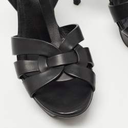 Saint Laurent Black Leather Tribute Sandals Size 38