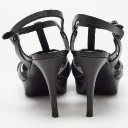 Saint Laurent Black Leather Tribute Sandals Size 38