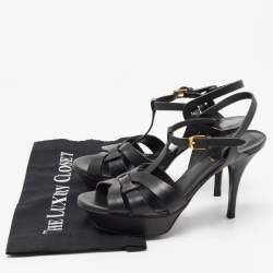 Saint Laurent Black Leather Tribute Sandals Size 38