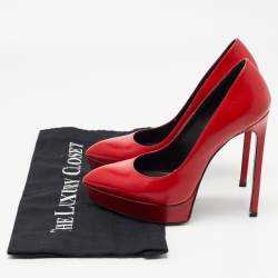 Pre Owned Saint Laurent Red Textured Leather Janis Pumps Size 35