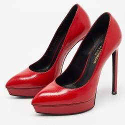 Pre Owned Saint Laurent Red Textured Leather Janis Pumps Size 35