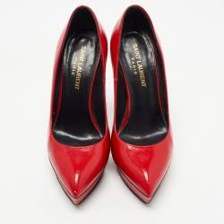 Pre Owned Saint Laurent Red Textured Leather Janis Pumps Size 35