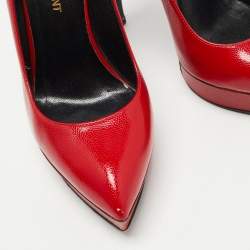 Pre Owned Saint Laurent Red Textured Leather Janis Pumps Size 35