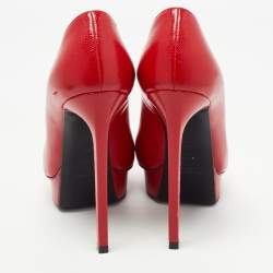 Pre Owned Saint Laurent Red Textured Leather Janis Pumps Size 35