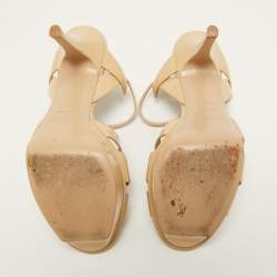 Pre Owned Saint Laurent Beige Patent Leather Tribute Sandals Size 36.5