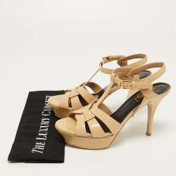 Pre Owned Saint Laurent Beige Patent Leather Tribute Sandals Size 36.5