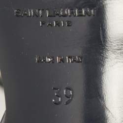 Pre Owned Saint Laurent Navy Blue Patent Leather Tribute Sandals Size 39