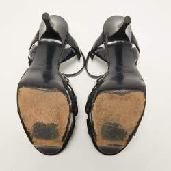 Pre Owned Saint Laurent Navy Blue Patent Leather Tribute Sandals Size 39