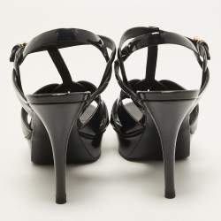 Pre Owned Saint Laurent Navy Blue Patent Leather Tribute Sandals Size 39