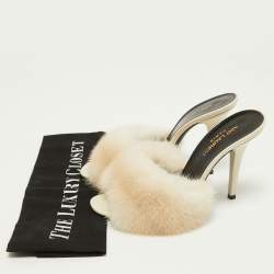 Saint Laurent Off White Mink Fur Roy Slide Sandals Size 36.5