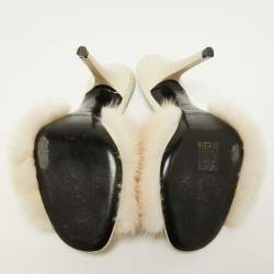 Saint Laurent Off White Mink Fur Roy Slide Sandals Size 36.5