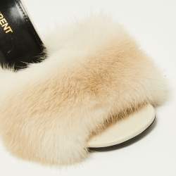 Saint Laurent Off White Mink Fur Roy Slide Sandals Size 36.5