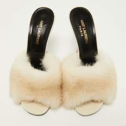 Saint Laurent Off White Mink Fur Roy Slide Sandals Size 36.5