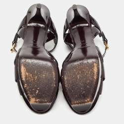 Saint Laurent Paris Burgundy Patent Leather Tribute Sandals Size 41