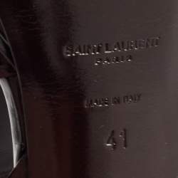 Saint Laurent Paris Burgundy Patent Leather Tribute Sandals Size 41