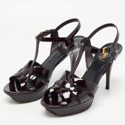 Saint Laurent Paris Burgundy Patent Leather Tribute Sandals Size 41