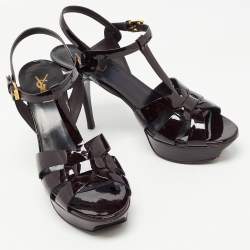 Saint Laurent Paris Burgundy Patent Leather Tribute Sandals Size 41