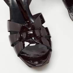 Saint Laurent Paris Burgundy Patent Leather Tribute Sandals Size 41