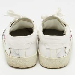 Pre Owned Saint Laurent Paris White/Blue Glitter and Leather Lace Up Sneakers Size 37