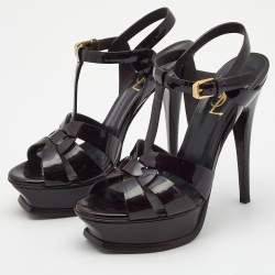 Pre Owned Saint Laurent Burgundy Patent Leather Tribute Sandals Size 36