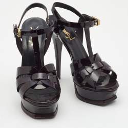 Pre Owned Saint Laurent Burgundy Patent Leather Tribute Sandals Size 36