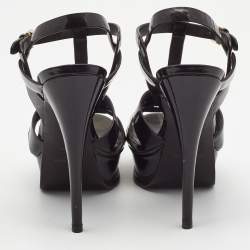 Pre Owned Saint Laurent Burgundy Patent Leather Tribute Sandals Size 36