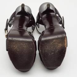 Pre Owned Saint Laurent Burgundy Patent Leather Tribute Sandals Size 36