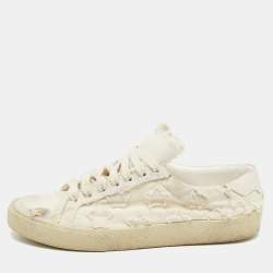 Saint Laurent White Canvas Lace Up Sneakers Size 38.5