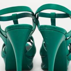 Pre Owned Saint Laurent Green Leather Tribute Sandals Size 35