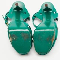Pre Owned Saint Laurent Green Leather Tribute Sandals Size 35