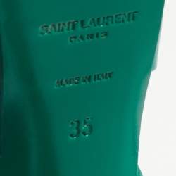 Pre Owned Saint Laurent Green Leather Tribute Sandals Size 35